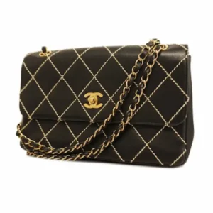 Chanel wild stitch shoulder bag black gold metal fittings 收購參考價格